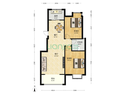 大地丽都1期 2室2厅1卫 96平方