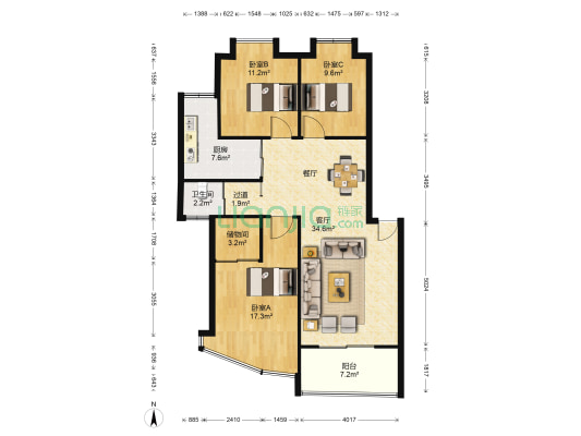 谐水湾二期春江花月 3室1厅1卫 105平方