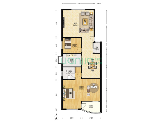 和光公寓 2室1厅2卫 138平方