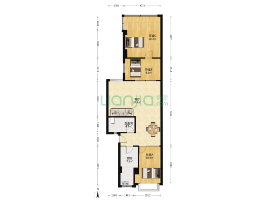 华源商厦 3室1厅1卫 106平方