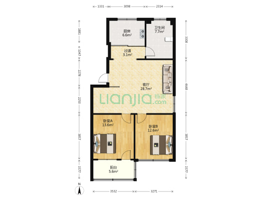 华阳小区(潍城区) 2室1厅1卫 94平方