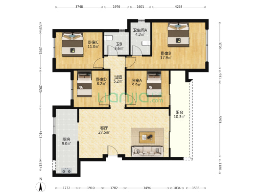 学樘府一期 4室1厅2卫 120平方