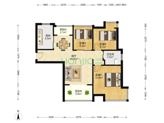 丰翔新城 3室1厅1卫 86平方