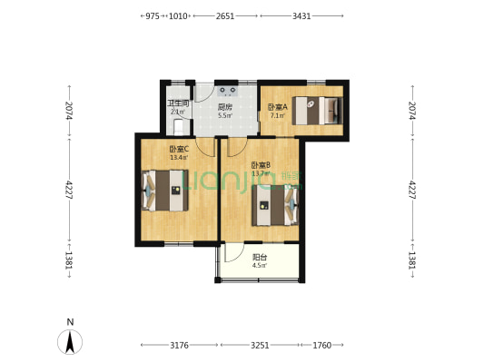 解放街302号 3室0厅1卫 61平方