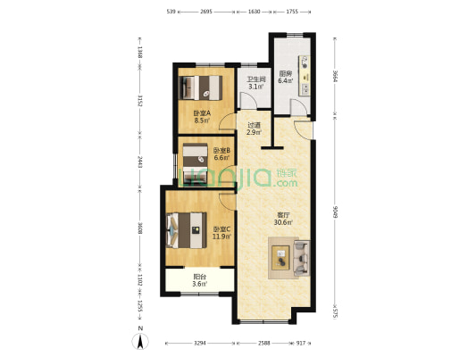 济高绿城桂语朝阳 3室1厅1卫 105平方