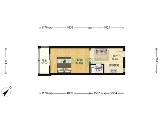 律笛里 1室1厅1卫 38平方