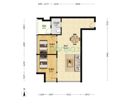 阳光高尔夫大厦 2室1厅1卫 105平方
