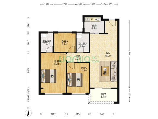 时代天境 3室1厅2卫 98平方