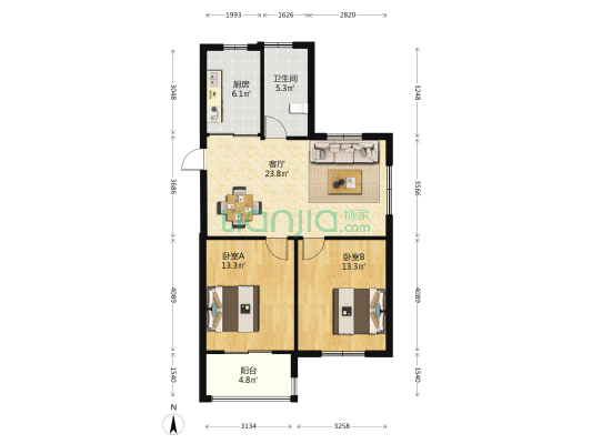 临和家苑北区 2室1厅1卫 92平方