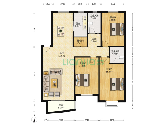 枫丹白鹭颐然居 3室1厅2卫 143平方