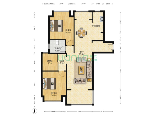 城中花园（吴江） 2室1厅1卫 122平方