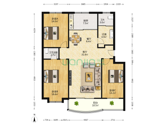 监理公司家属楼 3室2厅2卫 133平方