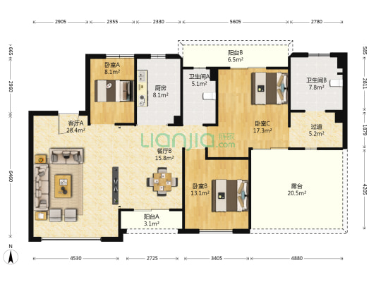 昆明恒大昆海湖 3室2厅2卫 145平方