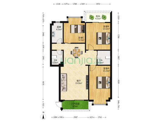 铭盛檀香洲 3室1厅2卫 105平方
