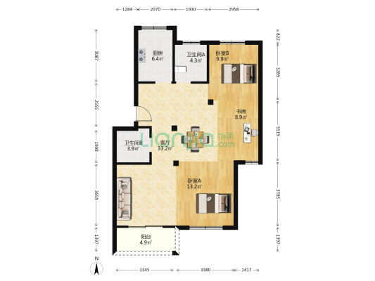洞欣家园B区 3室1厅2卫 98平方