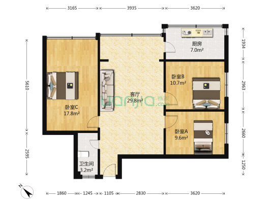 新联小区 3室1厅1卫 87平方