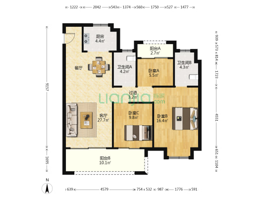 雍锦湾 3室1厅2卫 113平方
