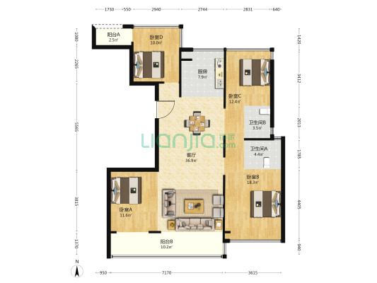 温州1号西区 4室1厅2卫 138平方