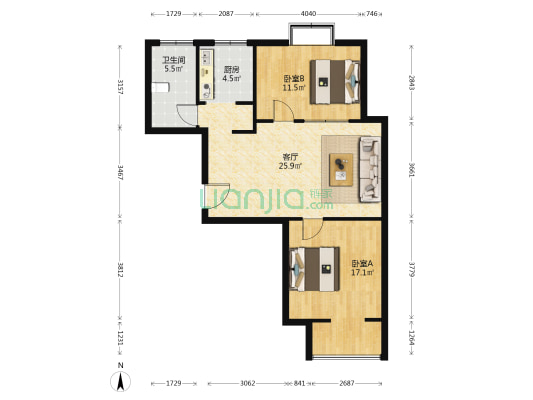 龙海家园A区 2室1厅1卫 92平方