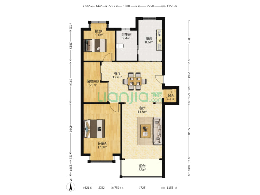 香榭水岸一期 2室2厅1卫 108平方