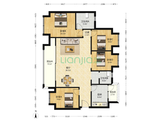洺悦城公园里二期 4室1厅2卫 132平方