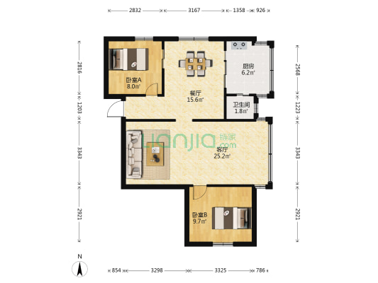 山林路 2室2厅1卫 72平方