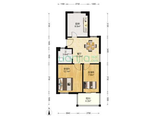 慈湖人家二期西区 2室1厅1卫 61平方