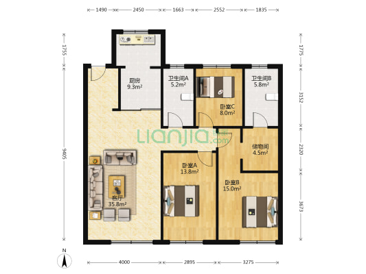 中国铁建·西派府 3室1厅2卫 140平方