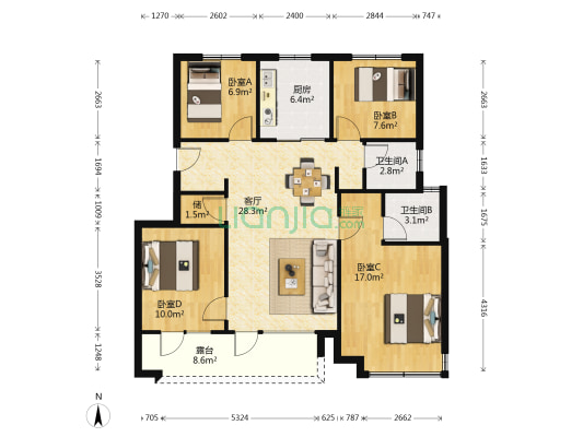 万科正荣天宸 4室1厅2卫 123平方