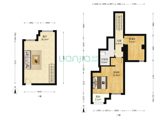 温哥华特区 2室1厅1卫 82平方