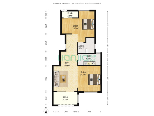 安邦郡园 2室1厅1卫 92平方