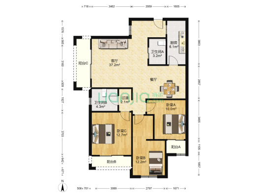 陆家嘴锦绣里 3室1厅2卫 126平方
