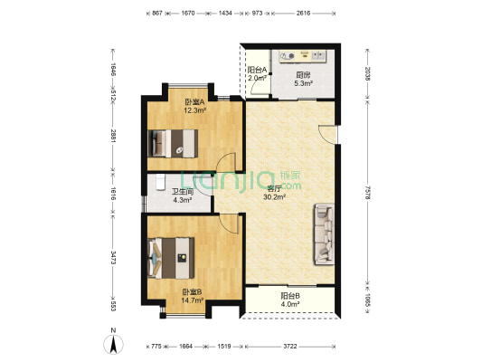 嘉琦豪庭 2室1厅1卫 85平方