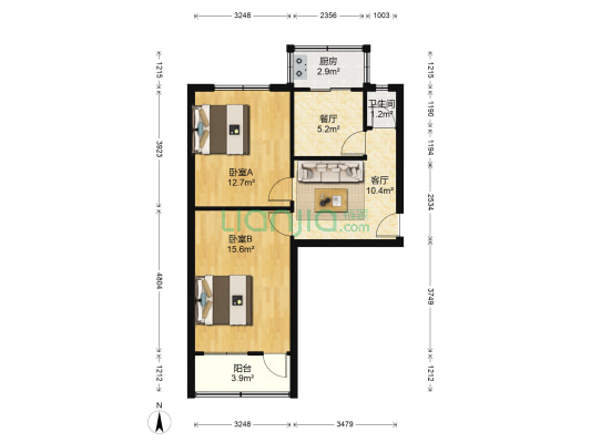 罐头厂宿舍小区 2室2厅1卫 64平方