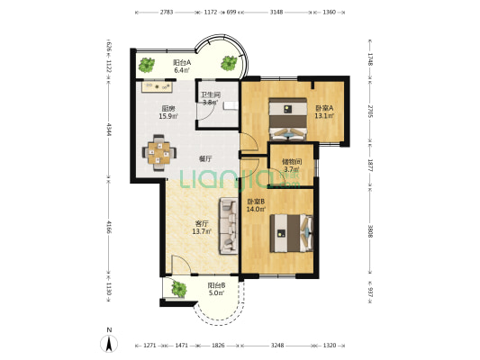 齐富花园 2室1厅1卫 98平方