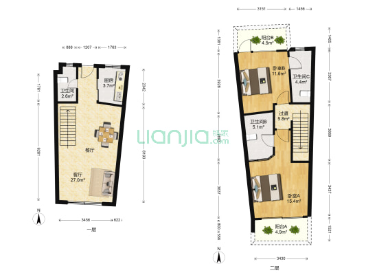 杉杉恒和依山郡 2室1厅3卫 100平方