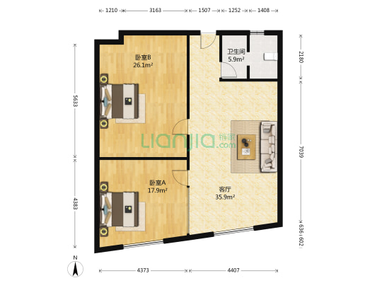 东湖大厦 2室1厅1卫 114平方