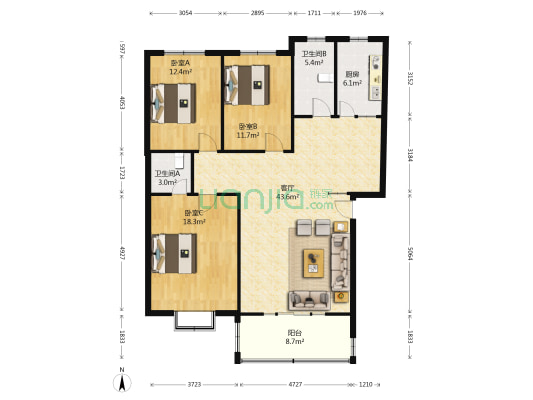 许由西村住宅楼 3室1厅2卫 130平方