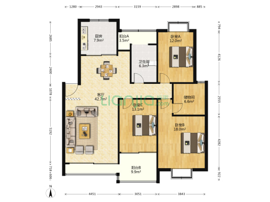 康泰佳苑 3室1厅1卫 136平方
