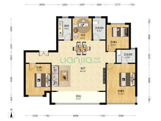 招商雍澜湾 4室1厅2卫 143平方