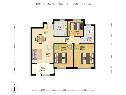 景瑞御江山 3室1厅1卫 88平方