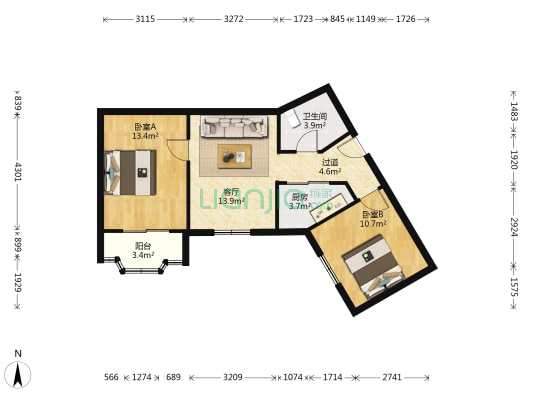 霞湾巷小区 2室1厅1卫 76平方