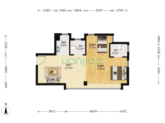 印象湖滨 2室1厅2卫 81平方