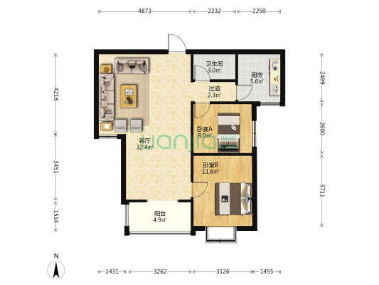 嘉旺苑 2室1厅1卫 88平方