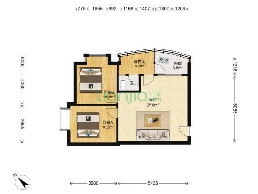 三兴路八号 2室1厅1卫 58平方