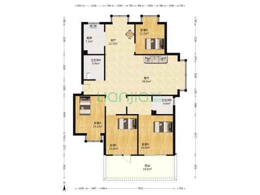 海景花园 4室2厅2卫 180平方