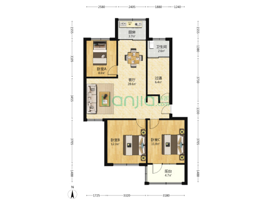 金华苑 3室1厅1卫 98平方