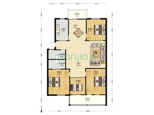 日凯花园 4室2厅2卫 149平方