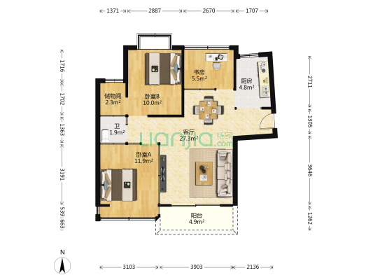同城四季南座 3室1厅1卫 91平方