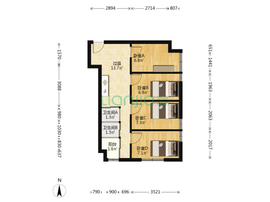 银河岛 4室0厅2卫 67平方